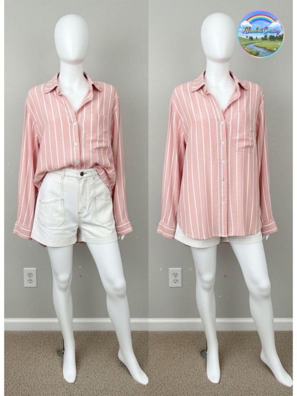 Linen Button Down Shirt Long Sleeve Collared Blouse with Pocket